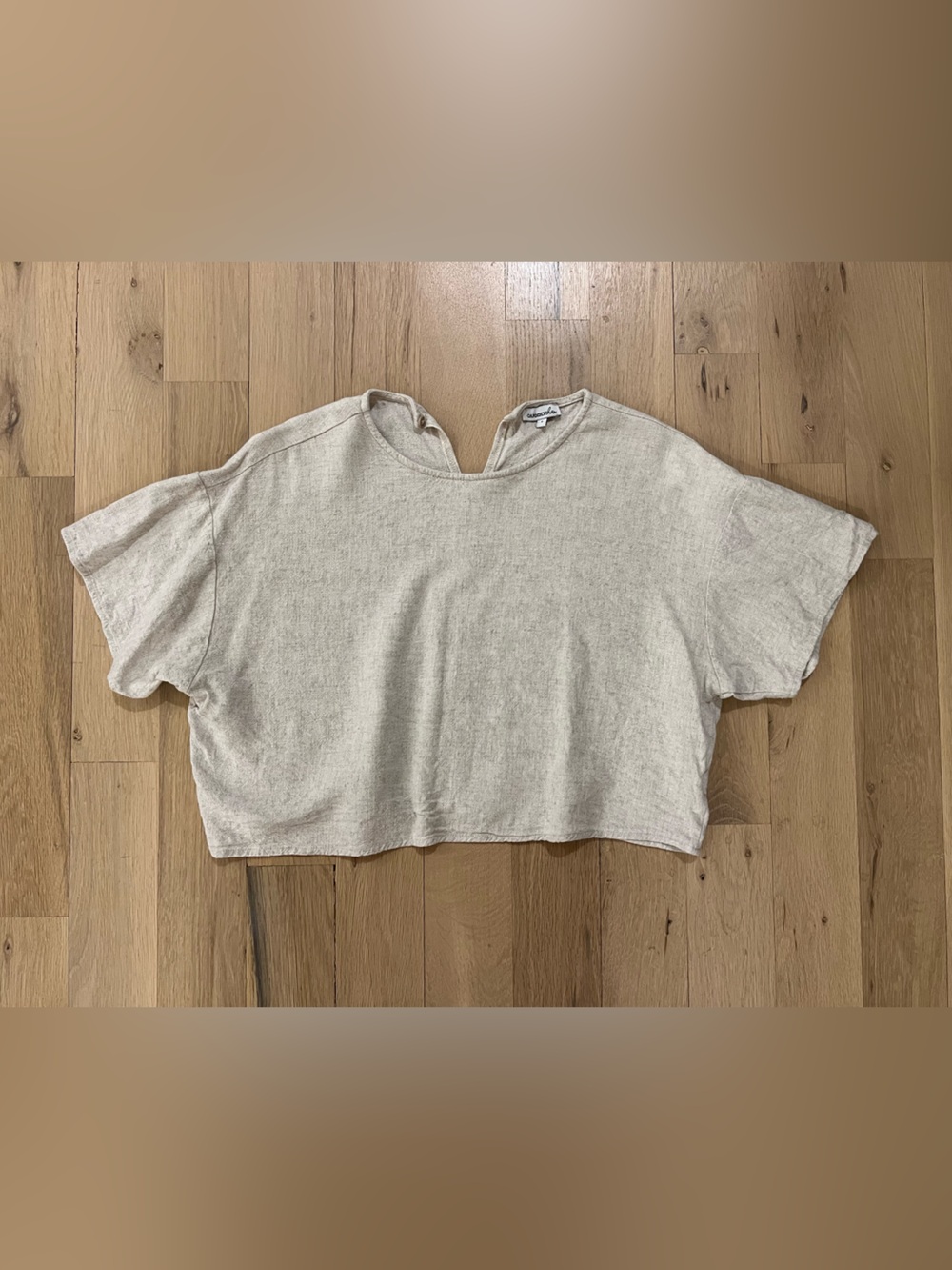 Cream Short Sleeve Linen Top